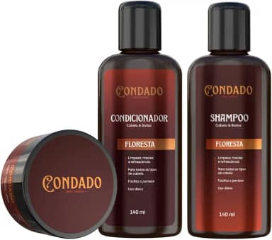 Kit Shampoo Condicionador Creme Cera modelador Hidratação Limpeza Masculino Cabelo Barba Condado (Floresta (Amadeirado))