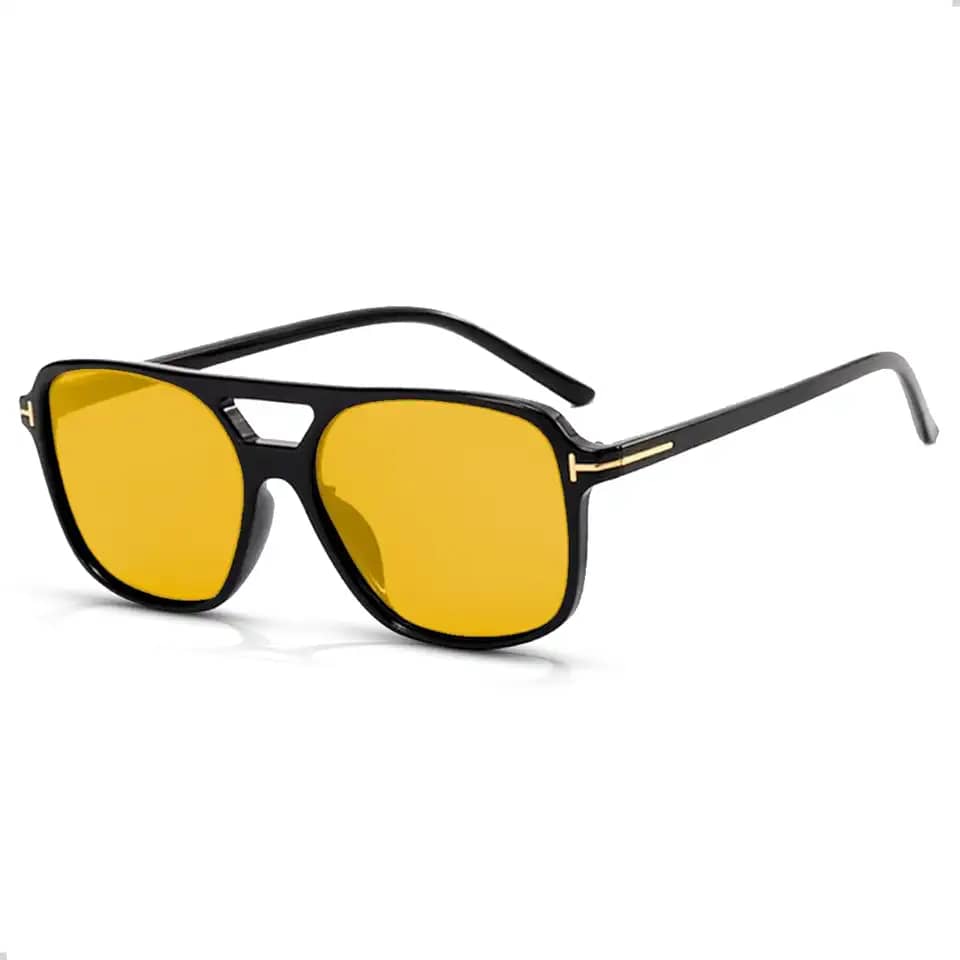 Óculos De Sol Unissex Retro Lente Amarelo Quadrado Visão Noturna Vintage