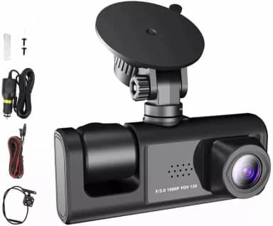 Câmera Veicular DVR 3 em 1, 1080P, Ângulo 130°, com Câmera Frontal, Interna e Traseira, Preta
