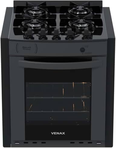 Fogao de Embutir 4 Bocas Venax Gaudi Prisma Vitreo Bl Grafite Gas Glp