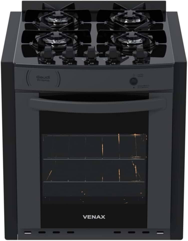 Fogao de Embutir 4 Bocas Venax Gaudi Prisma Vitreo Bl Grafite Gas Glp