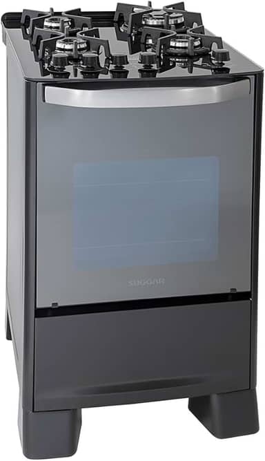 SUGGAR FOGÃO MASTER GRILL PRETO MESA DE VIDRO 4 BOCAS TRIPLA CHAMA GRILL 110V TREMPE FERRO FUNDIDO ACENDIMENTO SUPERAUTOMÁTICO FGVMTG411PT