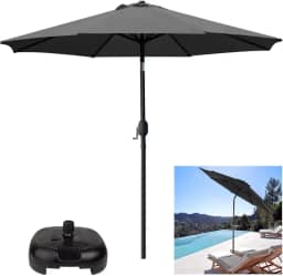 Ombrelone 3 metros Com Base Preta Manivela Articulado Maresias Para Piscina Cinza - AMZ