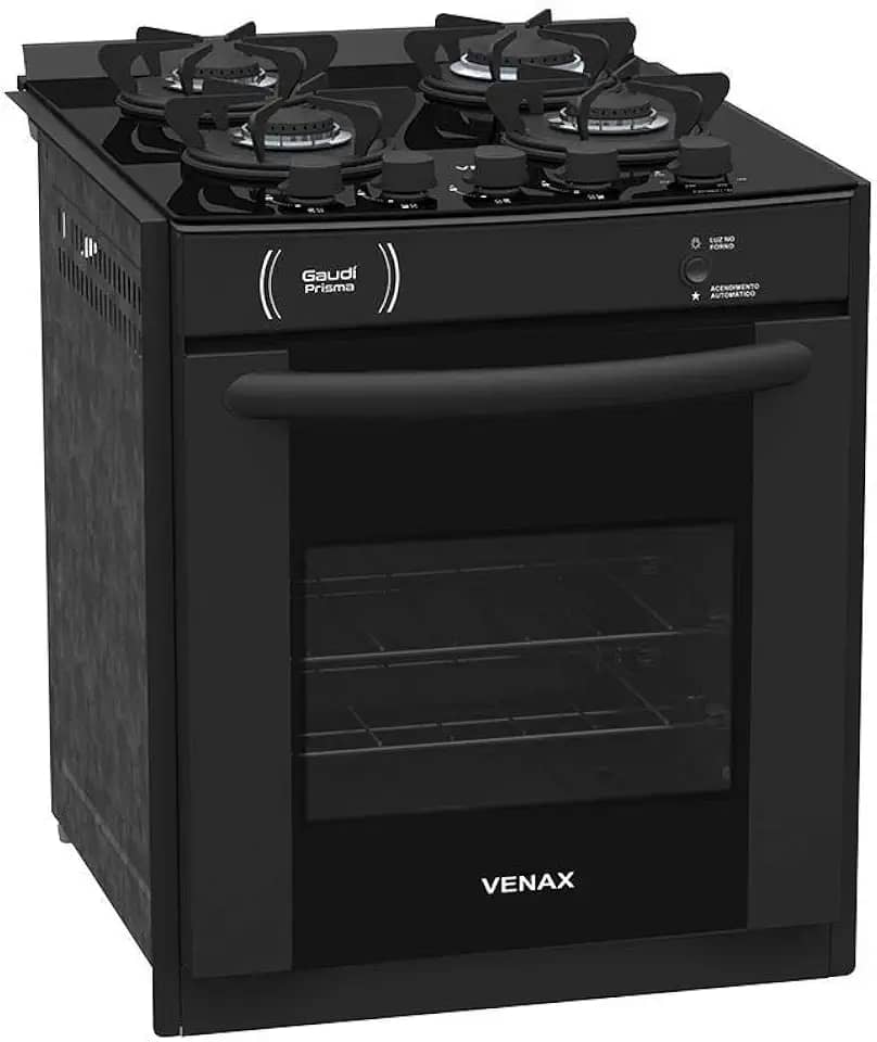 FOGAO A GAS DE EMBUTIR GAUDI PRISMA VITREO 4Q PRETO GAS GLP