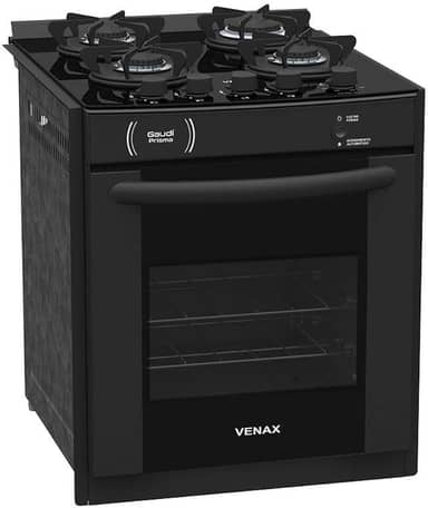 FOGAO A GAS DE EMBUTIR GAUDI PRISMA VITREO 4Q PRETO GAS GLP