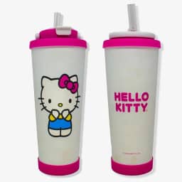 Zona Criativa – Copo Spring 850ml Hello Kitty | Copo Térmico c/Parede Dupla em Inóx, Base Antiderrapante, Tampa Antivazamento, Canudo + Limpador | Ideal para Levar Bebida com Segurança