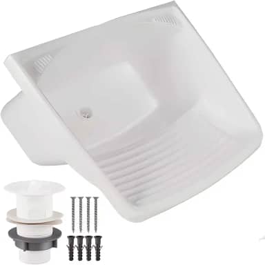 Tanque Plástico Lavar Roupas C/Sifão E Valvula Lavanderia 24l Cor Branco