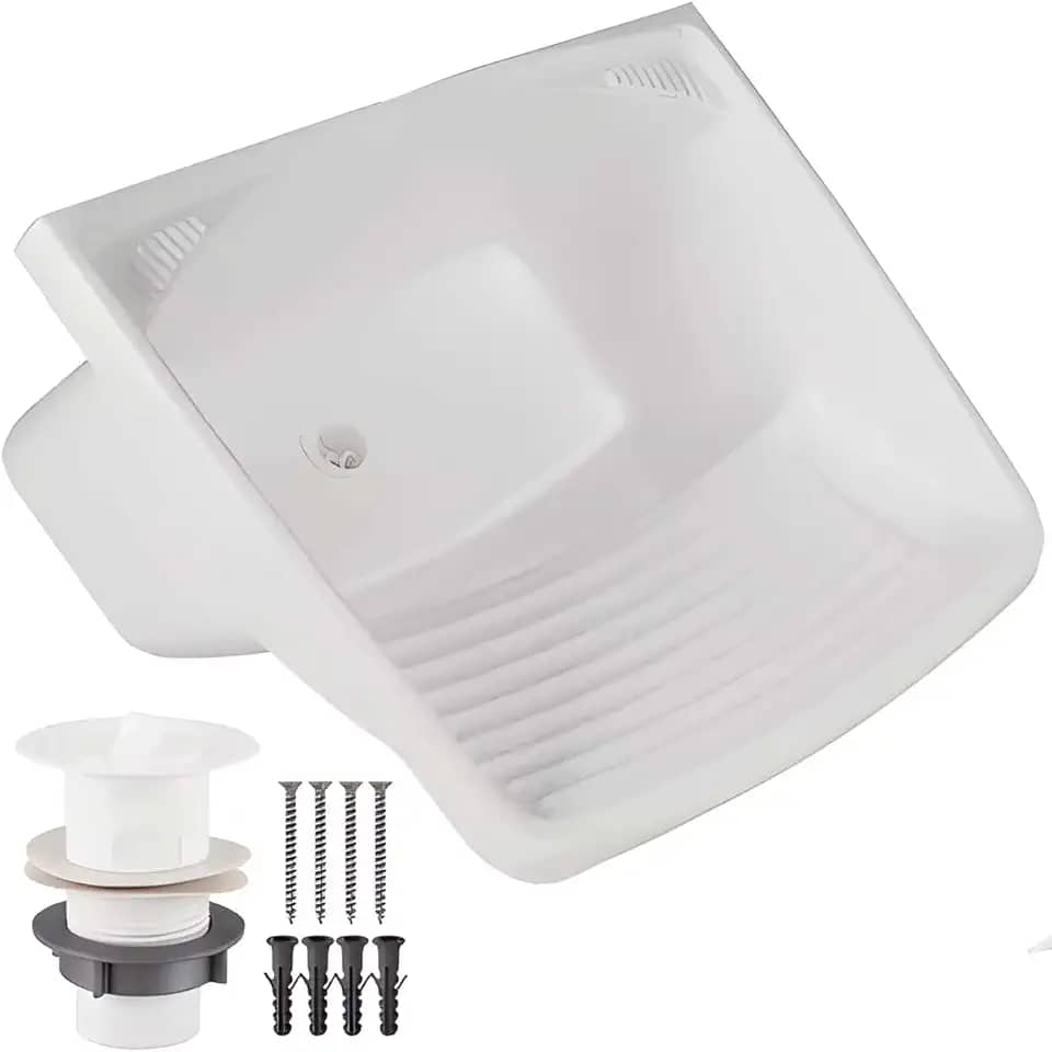 Tanque Plástico Lavar Roupas C/Sifão E Valvula Lavanderia 24l Cor Branco