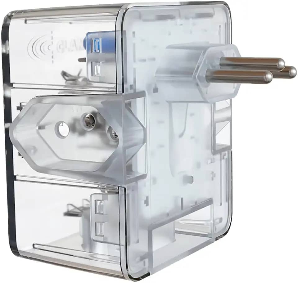 Protetor Contra Surtos Elétricos (DPS) CLAMPER 127/220V, 10 Amperes, 3 Pinos, para PC, PS5, Xbox, Smartphone, Monitor, Impressora, etc - iCLAMPER Energia 3 Transparente LCF, 3 tomadas