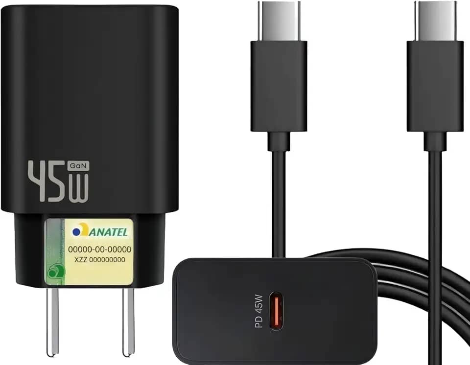 Carregador Turbo 45W + Cabo USB-C de 1m - Carregamento Rápido e Eficiente para iOS, Android, Tablets e Todos os Dispositivos com USB Tipo-C - Tecnologia GaN, Segurança Garantida