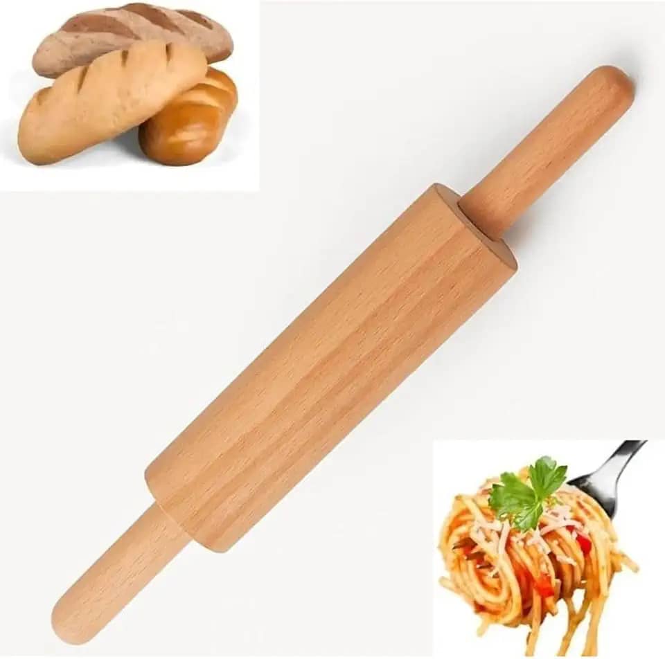 Rolo de Massa em Madeira Tradicional 43cm para abrir Massas de Pão, Pizza Pastel e Confeitaria Utensílio de Cozinha Profissional
