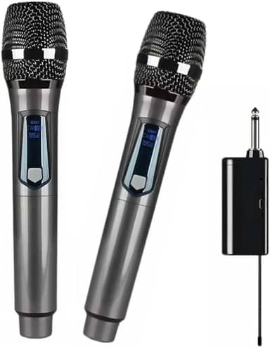 Kit 2 Microfone Duplo Sem Fio Profissional Uhf Recarregavel Dinamico, Karaoke Para Festas, Eventos, Aulas, Palestras, Igreja