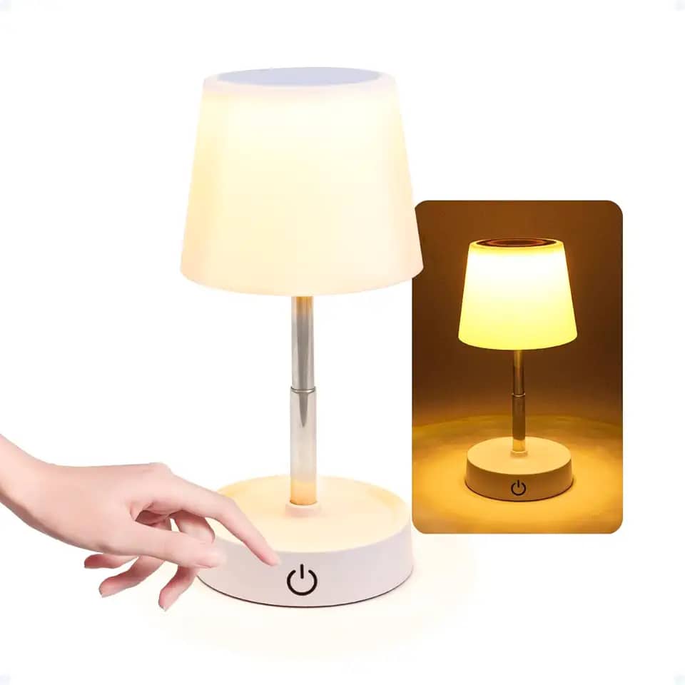 Abajur De Mesa Quarto Criado Mudo LED Luz Amarela Touch Sem Fio Recarregável Classica