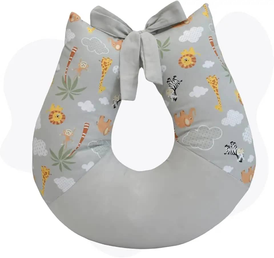 Almofada Amamentação Apoio Para Amamentar Mamãe E Bebê (Safari Cinza)