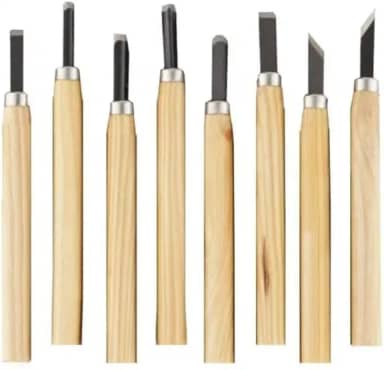 Kit 8 Peças para Entalhe e Escultura em Madeira | Ferramentas para Xilogravura com Cabo de Madeira e Lâmina de Aço | Cabos de Madeira Ergonômicos