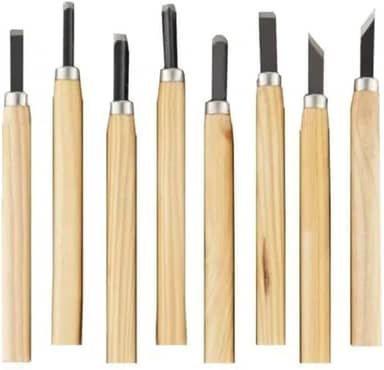 Kit 8 Peças para Entalhe e Escultura em Madeira | Ferramentas para Xilogravura com Cabo de Madeira e Lâmina de Aço | Cabos de Madeira Ergonômicos