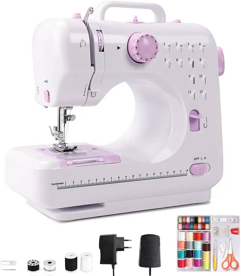 Maquina de Costura, Mini Maquina de Costura com 12 Padrões de Costura, Velocidade Ajustável Máquina de Costura Portátil, 110-220V Maquina Costura, Máquina de Costura Doméstica, Maquina de Bordar