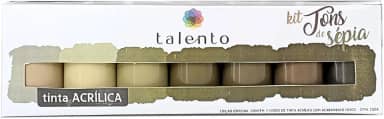 Tinta Acrílica Para Artesanato Talento, 7 Cores de 37ml, Tons de Sépia