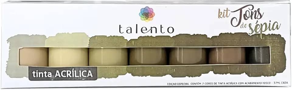 Tinta Acrílica Para Artesanato Talento, 7 Cores de 37ml, Tons de Sépia