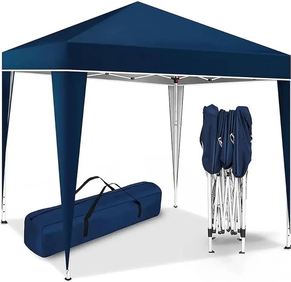Tenda de Praia Gazebo 3x3m - Barraca Dobrável Azul Marinho, com Bolsa de Transporte para Viagens e Grupos