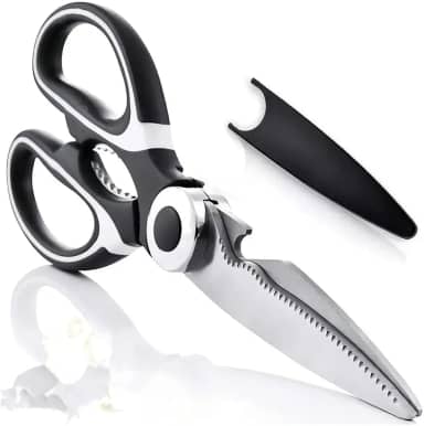 Tesoura de Cozinha Multiuso, Aço Inox Premium, Cabo Emborrachado com Bainha