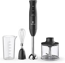 Mixer Misturador Multiuso Electrolux haste inox 3 em 1 600W 2 velocidades 3 acessórios mini processador resistente temperatura capacidade 600ml livre BPA EIB20 preto 127v