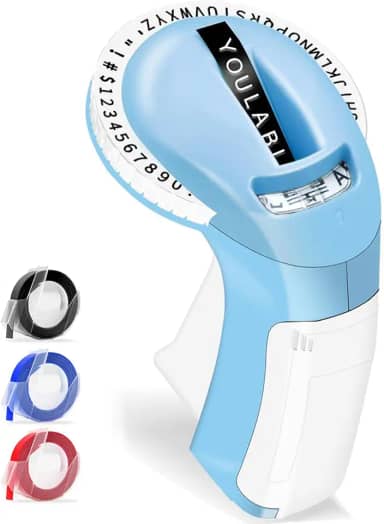 Etiquetadora em Relevo com 3 Fitas, Etiquetadora, Rotuladora com 48 Caracteres (Letras, Números, Símbolos), Rotuladora de Etiquetas Puramente Mecânicas, Rotulador, Etiquetador Portátil