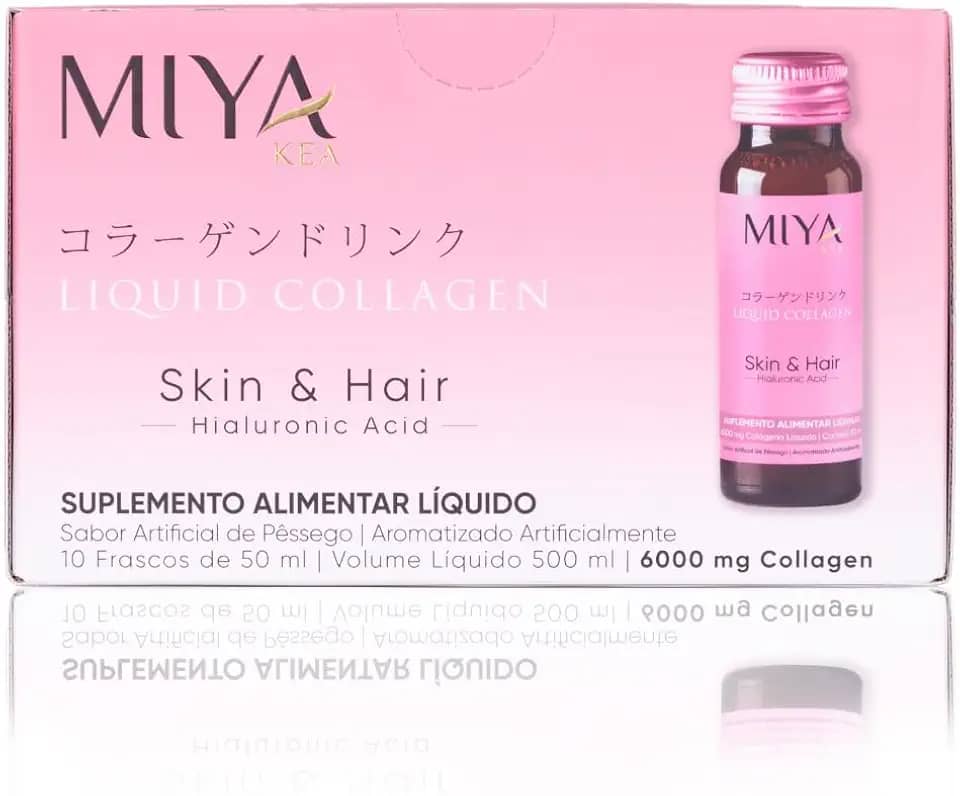 Colágeno Líquido Skin and Hair Miya Kea | Programa de 10 dias | Fórmula Avançada com 6000mg de Peptídeos de Colágeno | Hidratação e Elasticidade para Pele e Cabelos | Sabor Pêssego