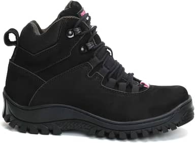 Bota Coturno Feminino Adventure Militar com CA Trilha Nobuck Preto e Rosa 1903 com CA