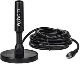 Antena Digital Amplificada HDTV/UHF/VHF Interna e Externa 5m Base Imã prova d'água 4dBI - Exbom