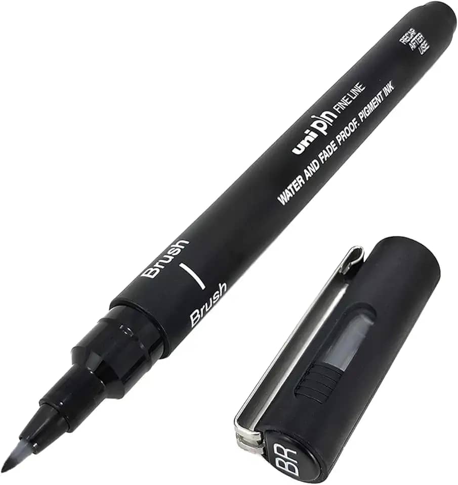 Uni Pin Fine Line Caneta Brush Preta