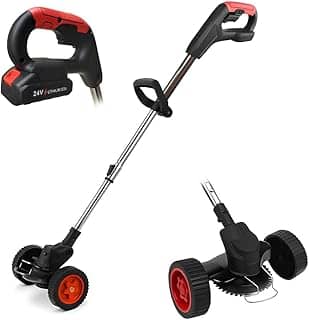 Cortador de Grama Elétrico sem Fio com Bateria, Roçadeira, Aparador, Kit com Rodas e Acessórios, 7 Lâminas de Corte, Ajustável, Recarregável Bivolt