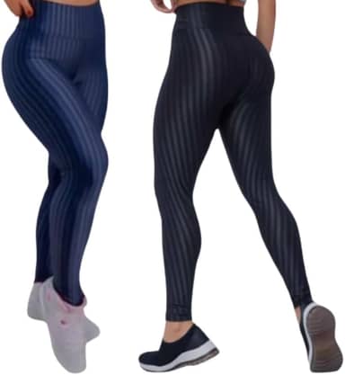 Kit 2 Legging Cirrê 3D Feminina Cintura Alta Academia | Compressão e Brilho