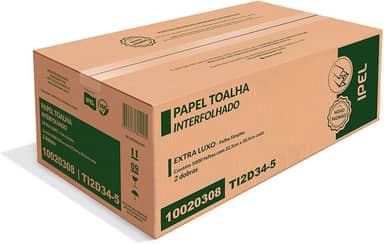 Papel Interfolha 100% Celulose 22,5X20,5cm 2 dobras Ipel c/ 5.000 unidades