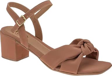 Sandália Feminina Salto Baixo Grosso com Tira em Nó Conforto Nobuck 102