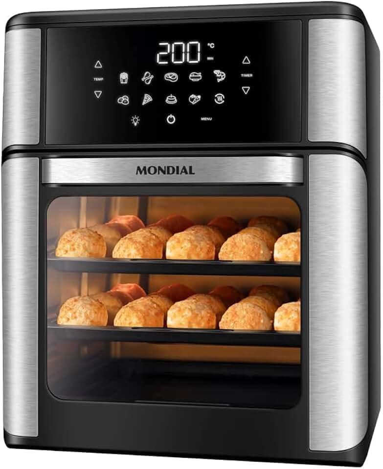 MONDIAL Fritadeira Air Fryer Forno Oven 12L, Preto/Inox, 2000W, 110V - AFON-12L-BI