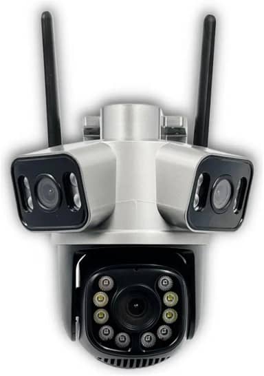 Câmera Ip Tripla Wi Fi ou Cabo RJ45 3 Lentes Cartão Com 128gb