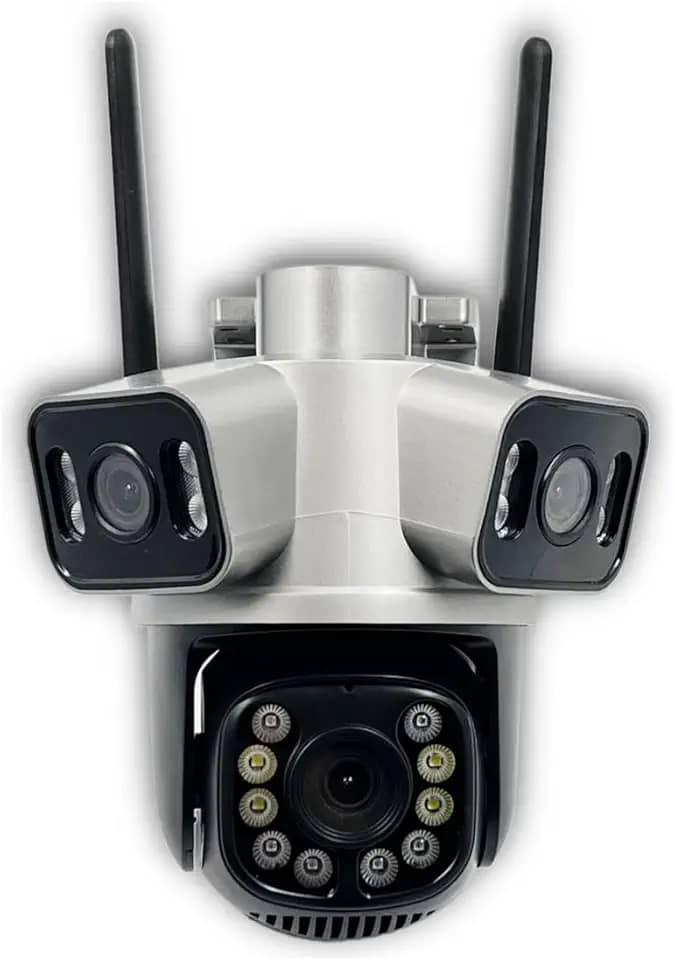 Câmera Ip Tripla Wi Fi ou Cabo RJ45 3 Lentes Cartão Com 128gb