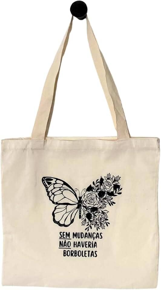 Sacola Ecobag Algodão Cru Tecido Pano Mudanças Borboletas