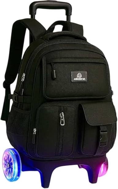 Mochila Escolar com Rodinhas, Unissex, Reforçada, Múltiplos Compartimentos, com Alça de Carrinho regulavel, para Crianças 6-12 Anos