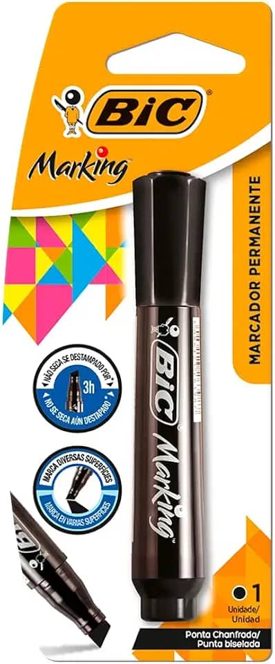Pincel Marcador Permanente BIC Marking, Preto, Recarregável, Ponta Chanfrada, 1.5 a 3.0mm, 904213, 1 unidade