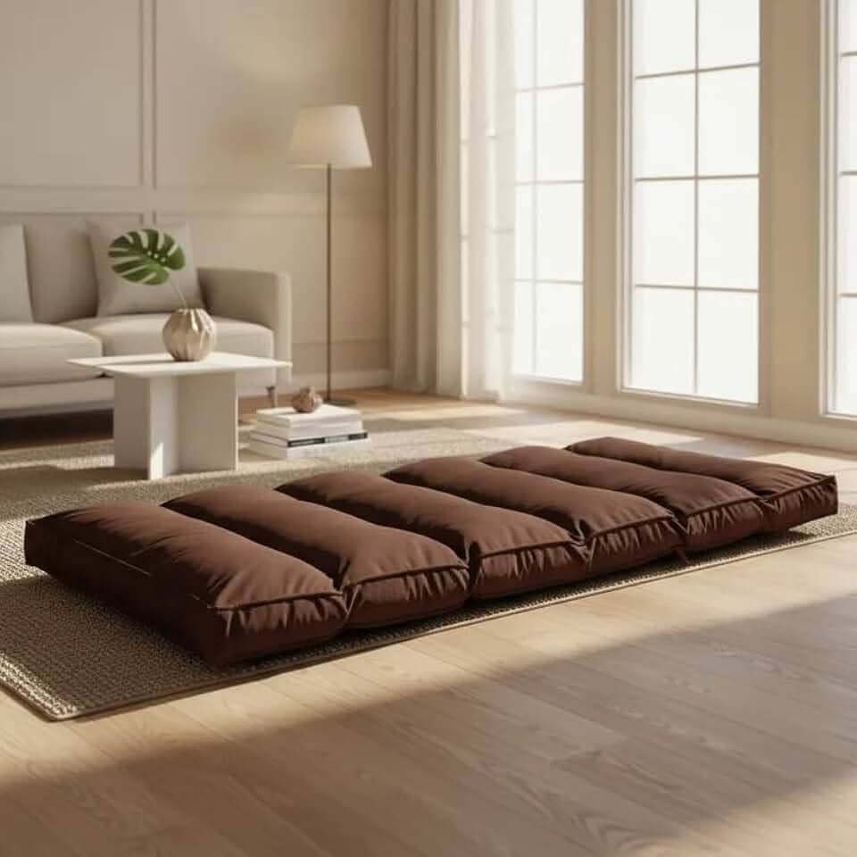 Futon Solteiro Dobrável 70x170cm Cor Café, Espuma Hiper Soft, Capa Removível e Lavável em Suede, Multiuso – Confort Linens