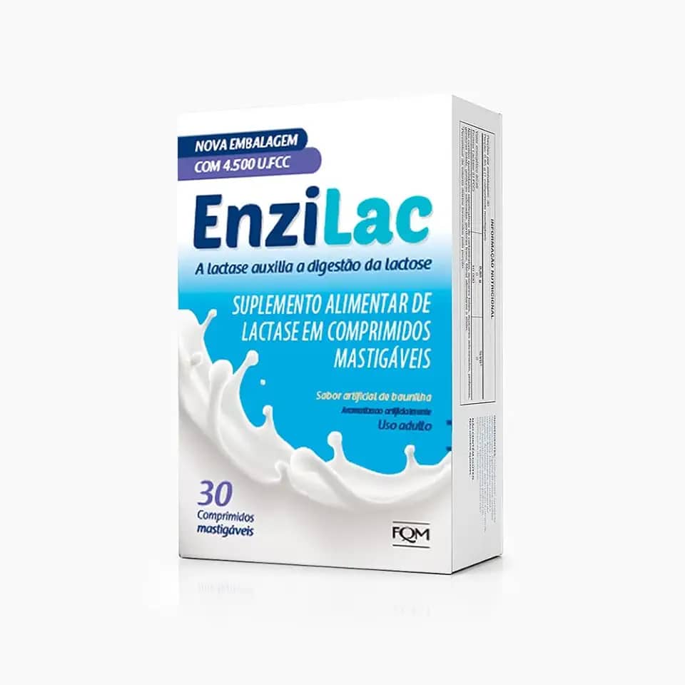 Enzilac 4.500 FCC 30 Comprimidos - Enzima Lactase em Comprimidos Mastigáveis