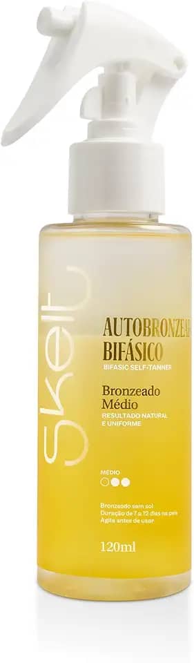 Skelt Autobronzeador Bifásico 120ml | Bronze Natural De 7 A 12 Dias, Intensidade Média, Com Fragrância Grand Bahama E Aplicação Fácil Com Luva | Uso Após Banho