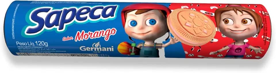 Biscoito Recheado Morango Sapeca 120G, Germani Alimentos, Biscoito Doce Recheado Sabor Morango, Vermelho, Recheio Cremoso, Casquinha Crocante E Sabor Irresistível, Receita Caseira Desde 1892