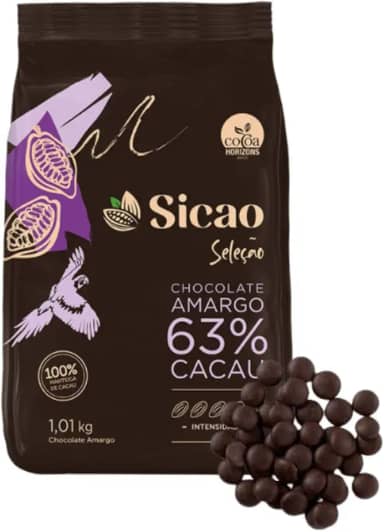 Chocolate gotas amargo Sicao Seleção 63% Cacau Facil Derretimento 1,01Kg