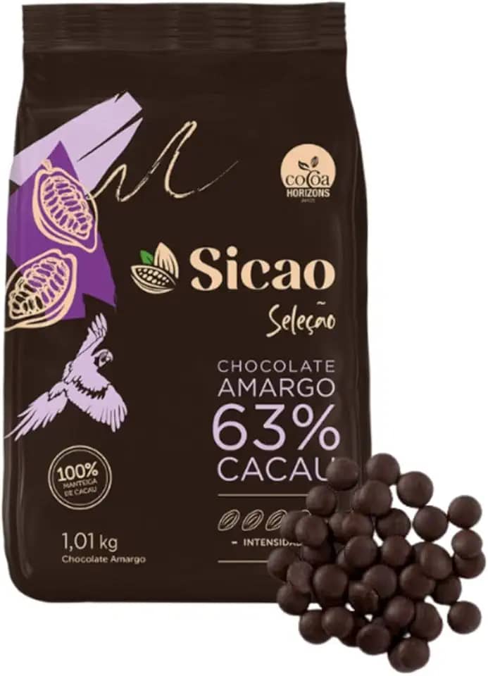 Chocolate gotas amargo Sicao Seleção 63% Cacau Facil Derretimento 1,01Kg