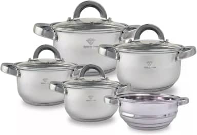 Jogo de Panelas Inox 19 Peças com Fundo Triplo Resistente Conjunto de Panelas Talheres e Acessórios