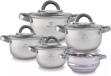 Jogo de Panelas Inox 19 Peças com Fundo Triplo Resistente Conjunto de Panelas Talheres e Acessórios