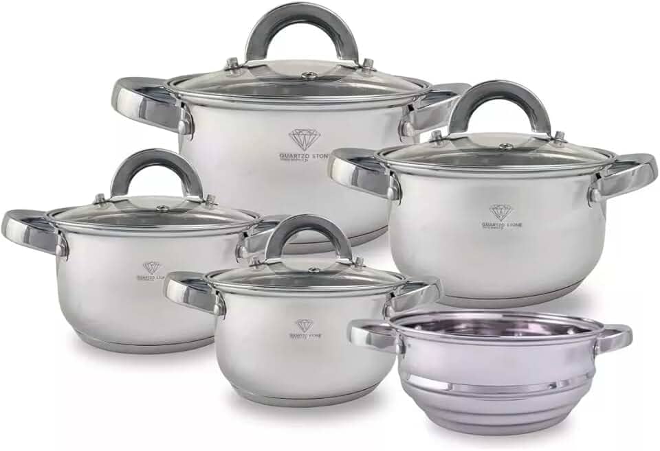 Jogo de Panelas Inox 19 Peças com Fundo Triplo Resistente Conjunto de Panelas Talheres e Acessórios